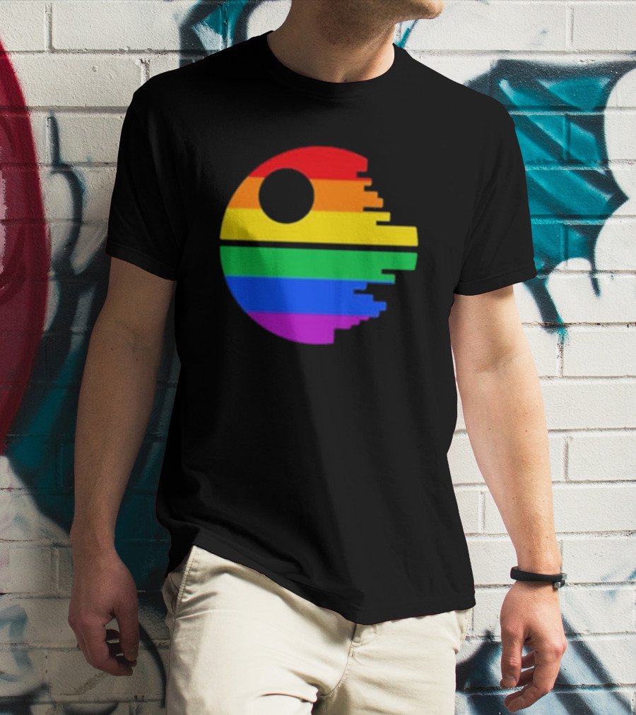 Rainbow Death Star Icon With Multicolor Stripes T-Shirt