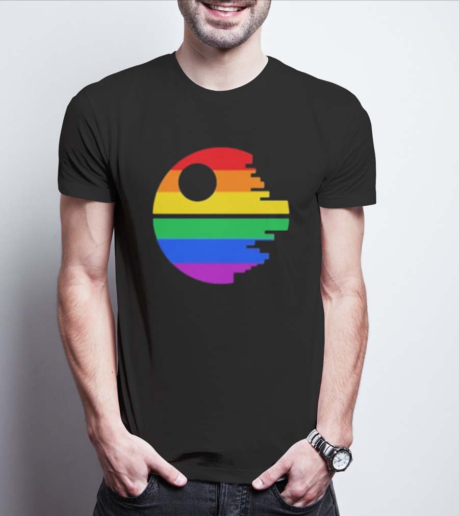 Rainbow Death Star Icon With Multicolor Stripes T-Shirt