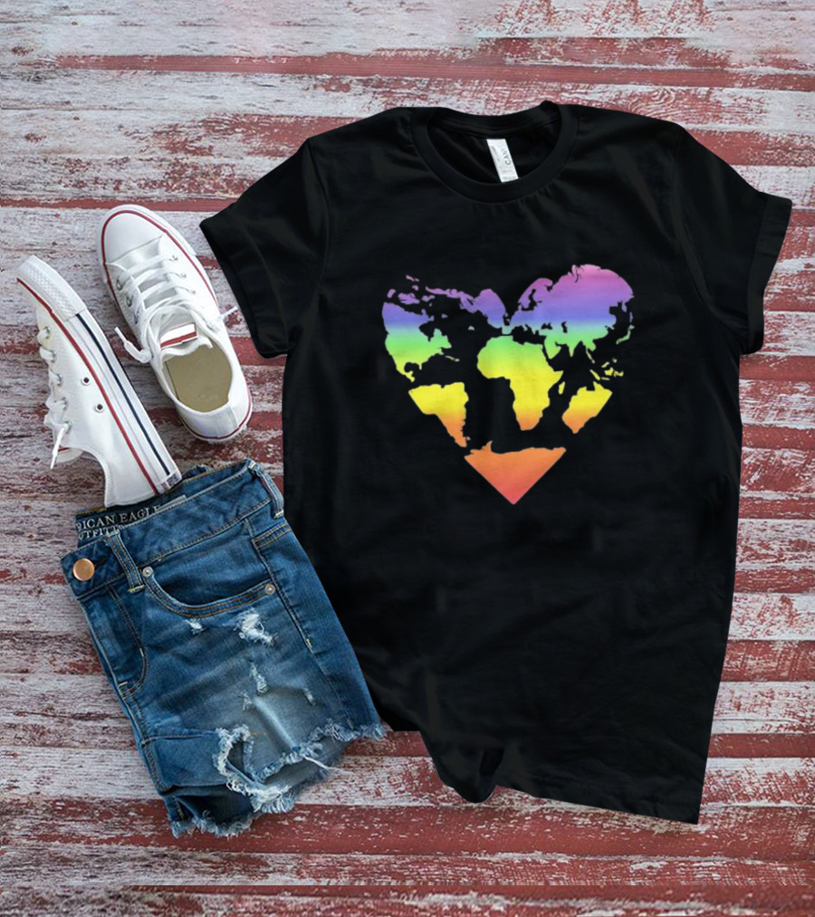 Rainbow Heart World Map Polyamory Pride T-Shirt