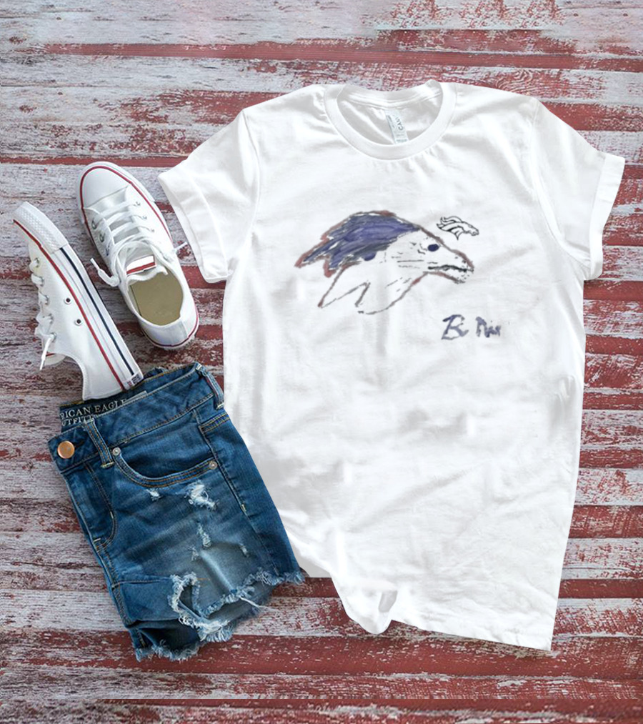 Rookies Paint Denver Broncos Bo Nix Blue Red Sketch T-Shirt