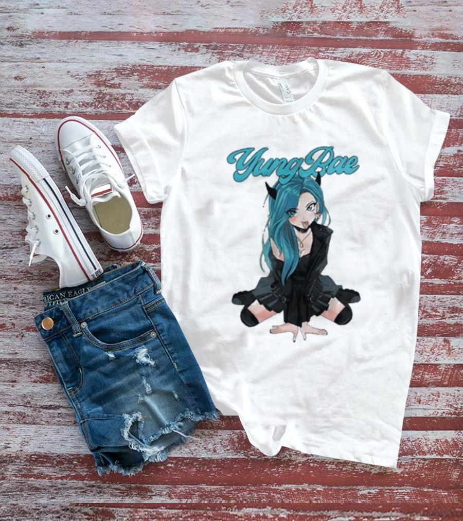 Yung Rae Blue-Haired Goth Anime Girl T-Shirt