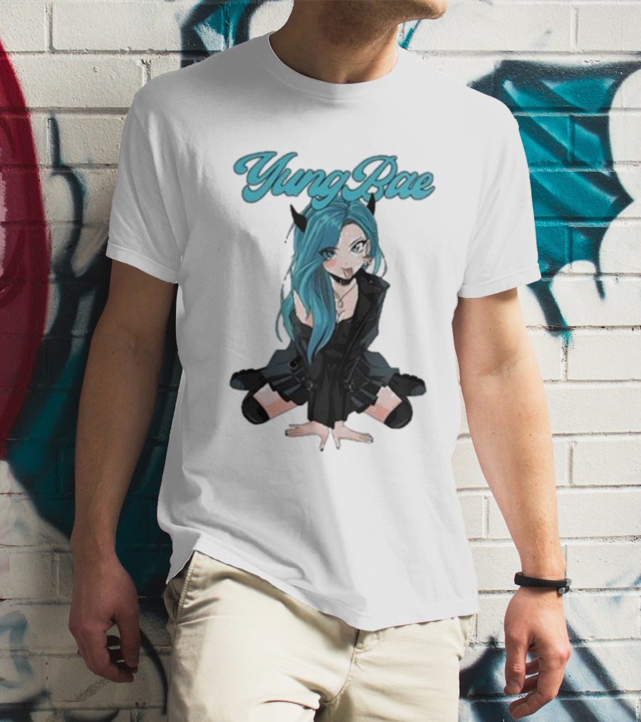 Yung Rae Blue-Haired Goth Anime Girl T-Shirt