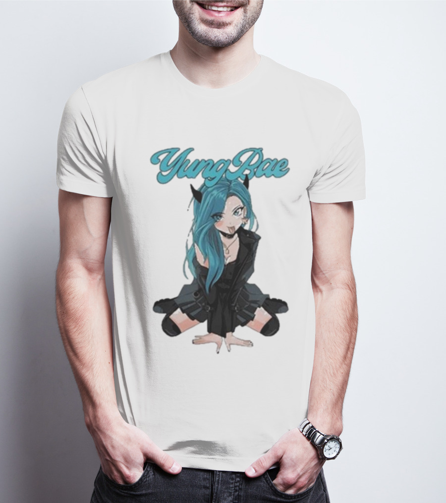 Yung Rae Blue-Haired Goth Anime Girl T-Shirt