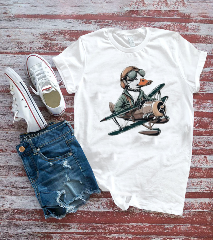 Aviator Duck Flying Vintage Airplane Pilot Softstyle T-Shirt
