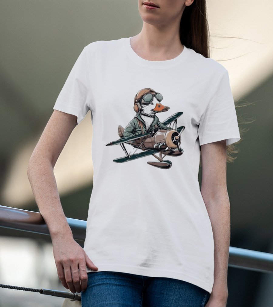 Aviator Duck Flying Vintage Airplane Pilot Softstyle T-Shirt
