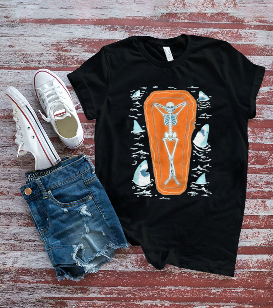 Brain Freeze Press Daydreamer Relaxing Skeleton Coffin Sharks T-Shirt