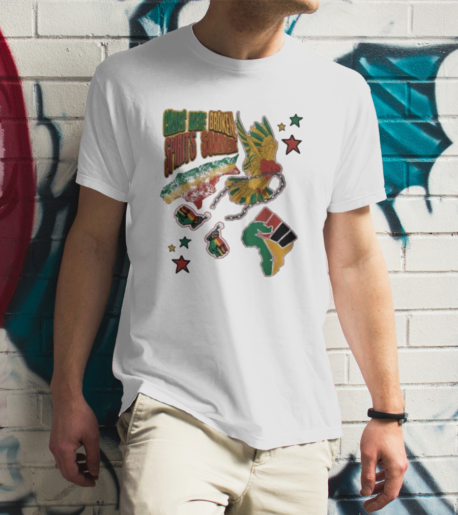 Chains Were Broken Spirits Soared Rasta Colors Fist Bird Stars T-Shirt