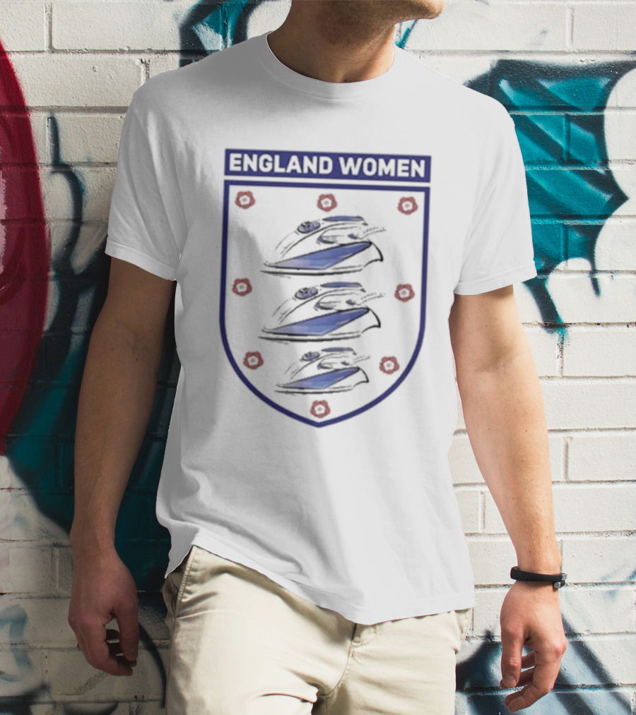 England Women Three Irons Shield With Red Floral Icons T-Shirt