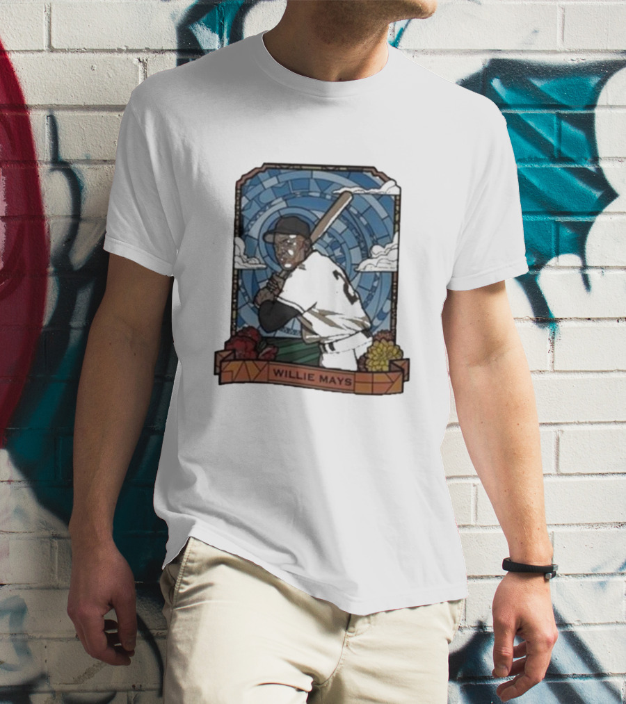 Willie Mays Giants Baseball Player With Bat And Clouds T-Shirt