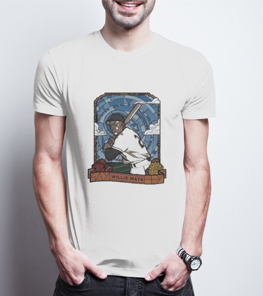 Willie Mays Giants Baseball Player With Bat And Clouds T-Shirt