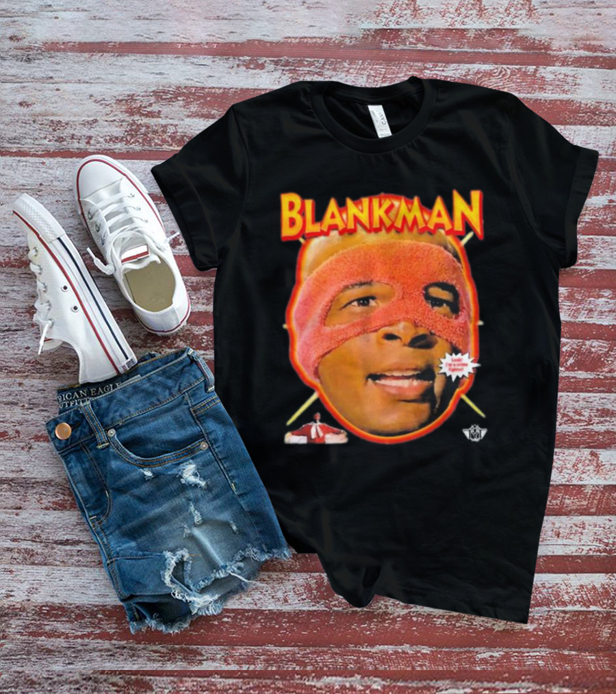 Blankman Heroic Arrival To Save Your Butt With Iconic Masked Superhero Image T-Shirt