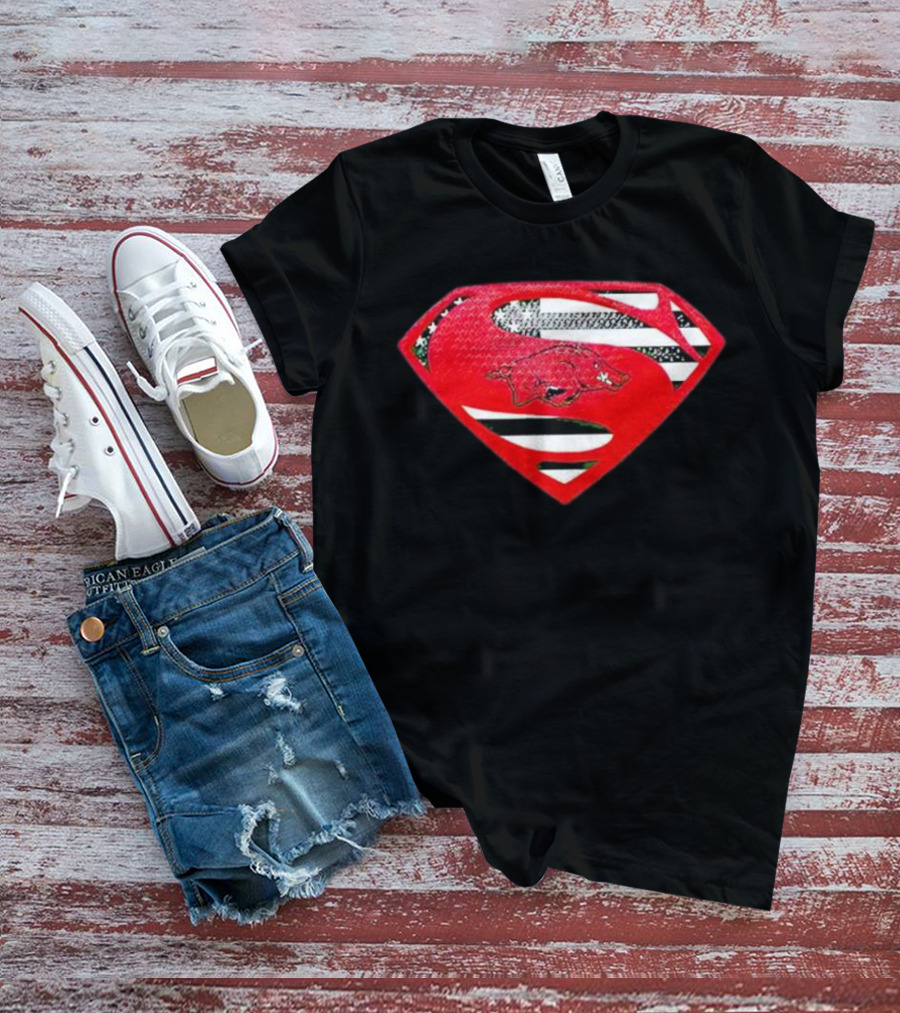 Arkansas Razorbacks Superman Logo With USA Flag Colors T-Shirt