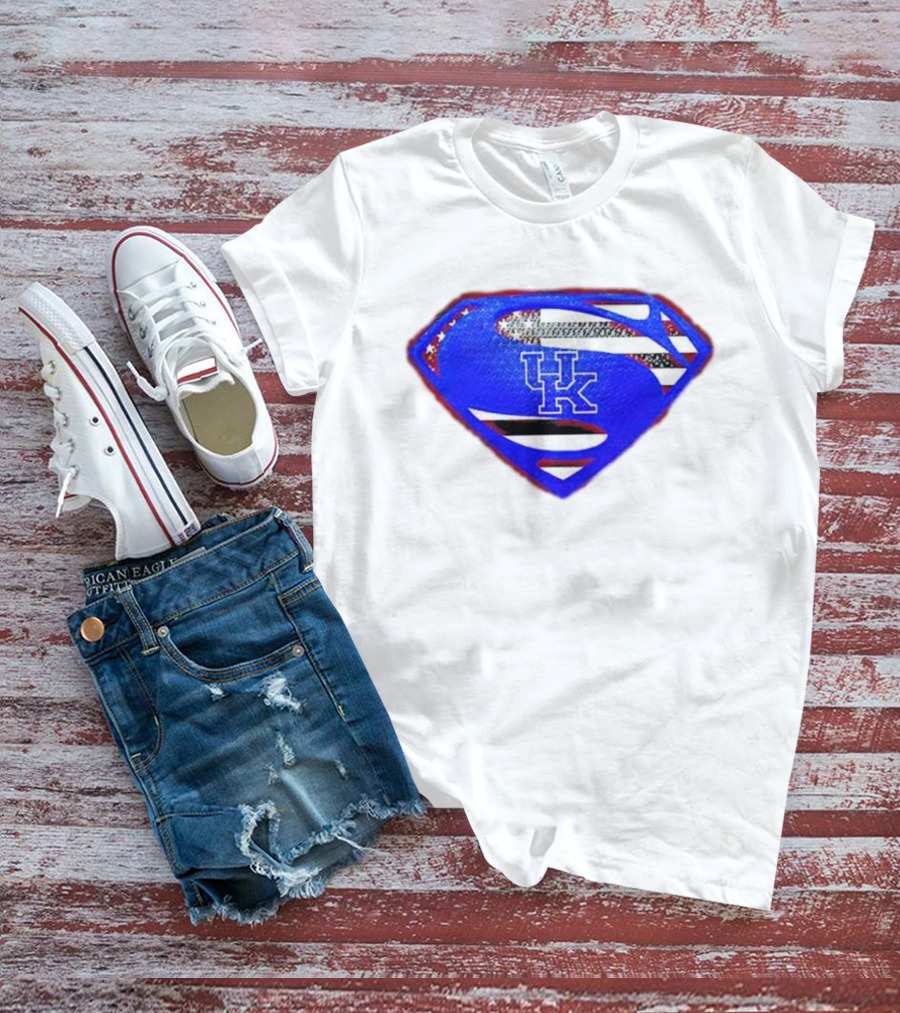 Kentucky Wildcats Logo USA Flag Superman Shield T-Shirt