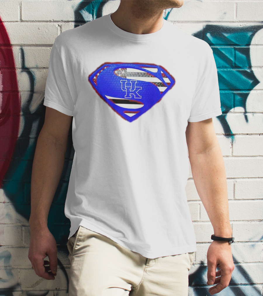 Kentucky Wildcats Logo USA Flag Superman Shield T-Shirt