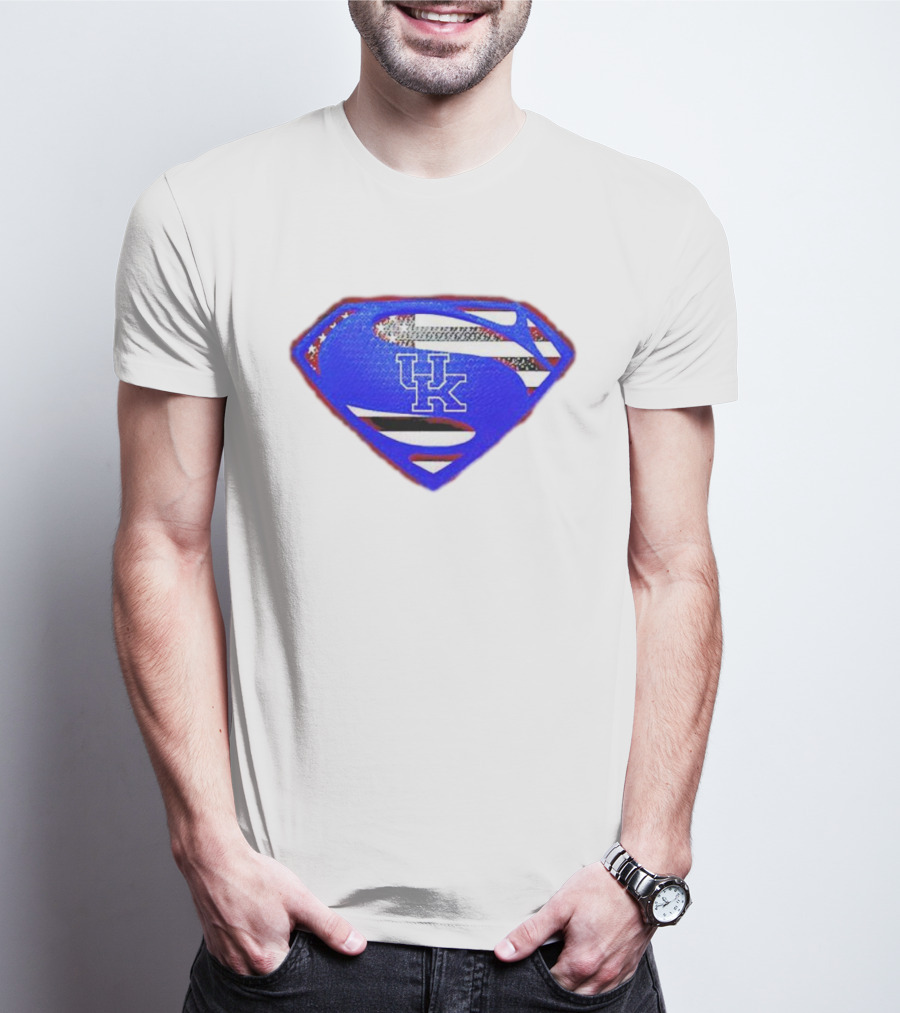 Kentucky Wildcats Logo USA Flag Superman Shield T-Shirt