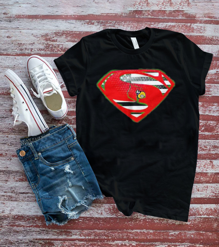 Superman Logo Louisville Cardinals USA Flag Fusion T-Shirt