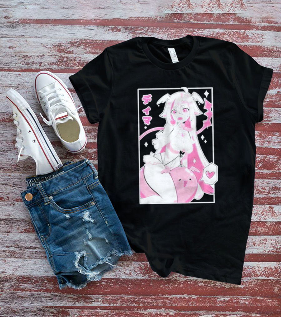 Uwumarket Dimatheduchess Thigh Love Pink Anime Character With Heart And Japanese Text T-Shirt