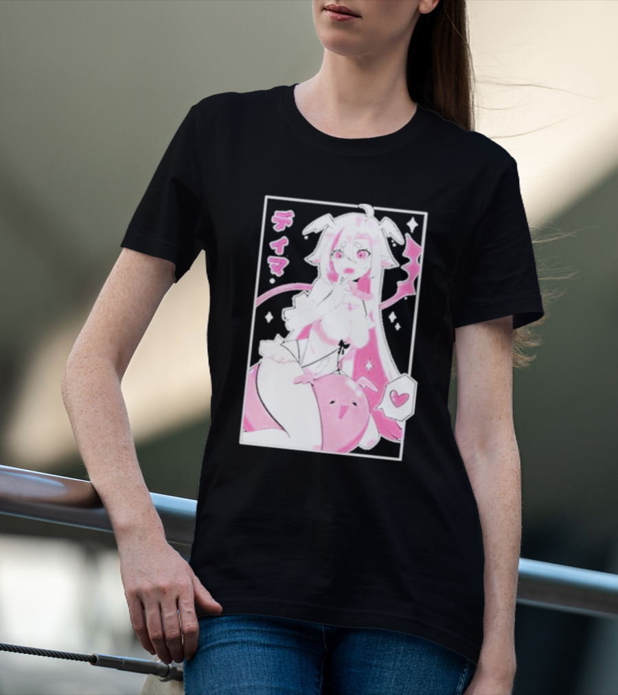 Uwumarket Dimatheduchess Thigh Love Pink Anime Character With Heart And Japanese Text T-Shirt