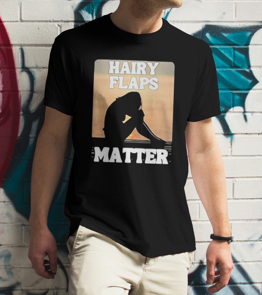 Hairy Flaps Matter Silhouette On Beach Background T-Shirt