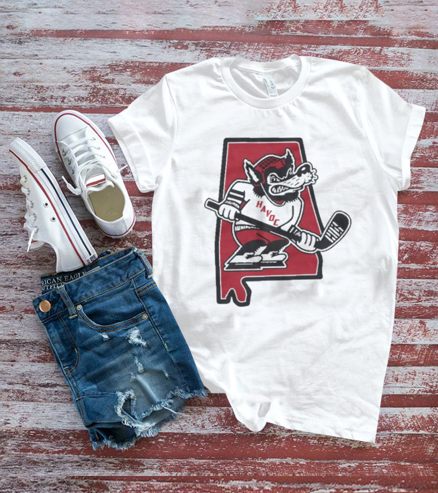 Havoc Retro Wolf Hockey Red Alabama Outline T-Shirt