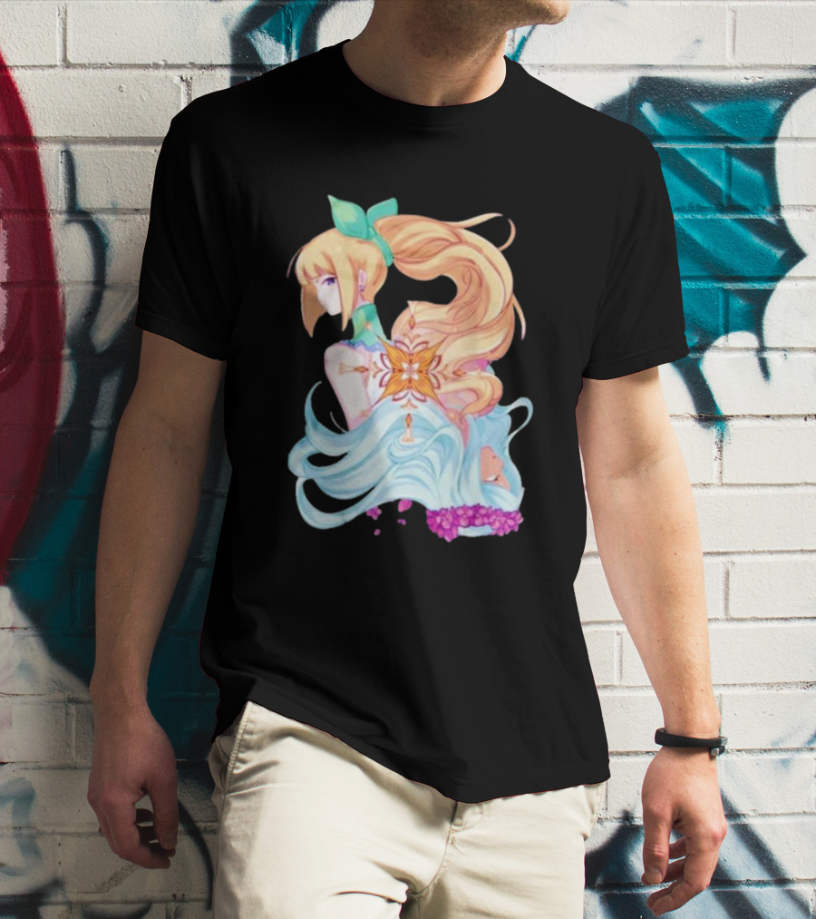 Virgo Versus The Zodiac Anime Illustration With Pastel Colors And Floral Elements T-Shirt