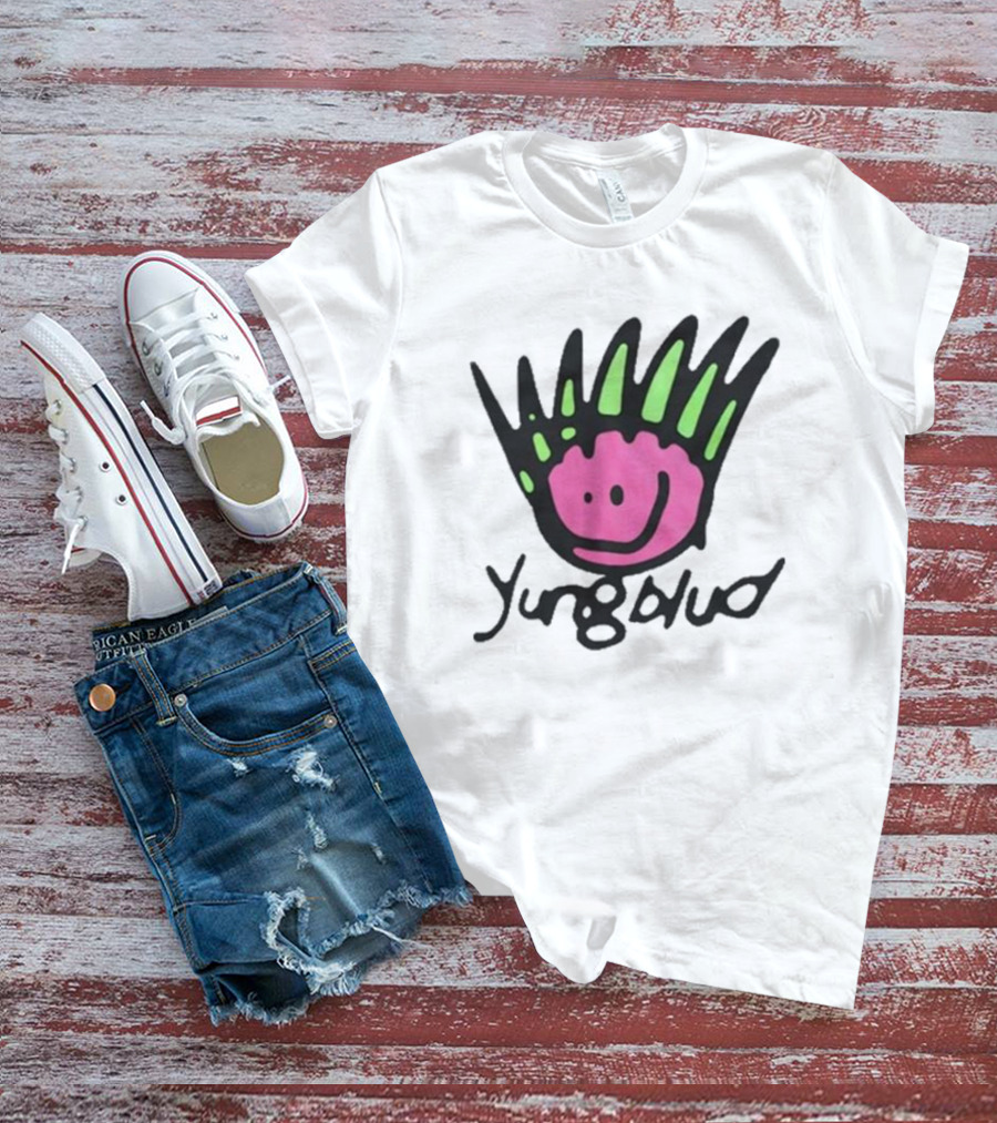 Yungblud Be Fookin Happy Pink Smiley Face With Green Spikes T-Shirt