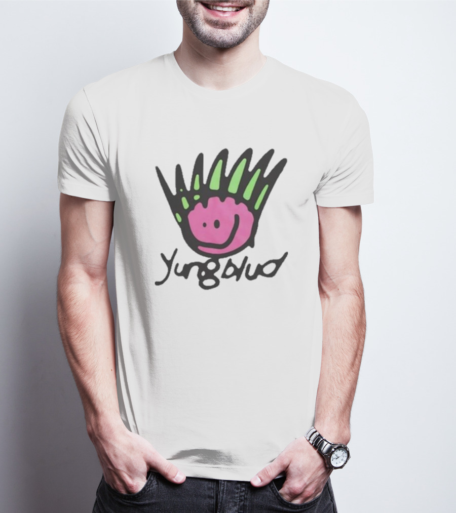 Yungblud Be Fookin Happy Pink Smiley Face With Green Spikes T-Shirt