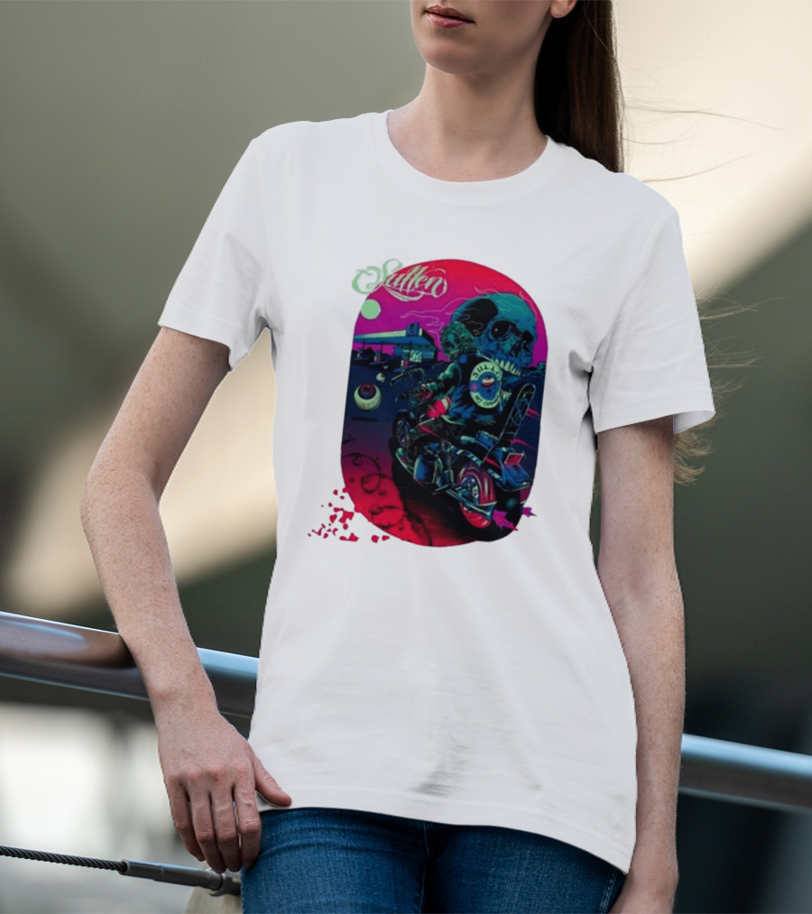 Tkslowskill Sullen Skull Rider Neon Vibes T-Shirt