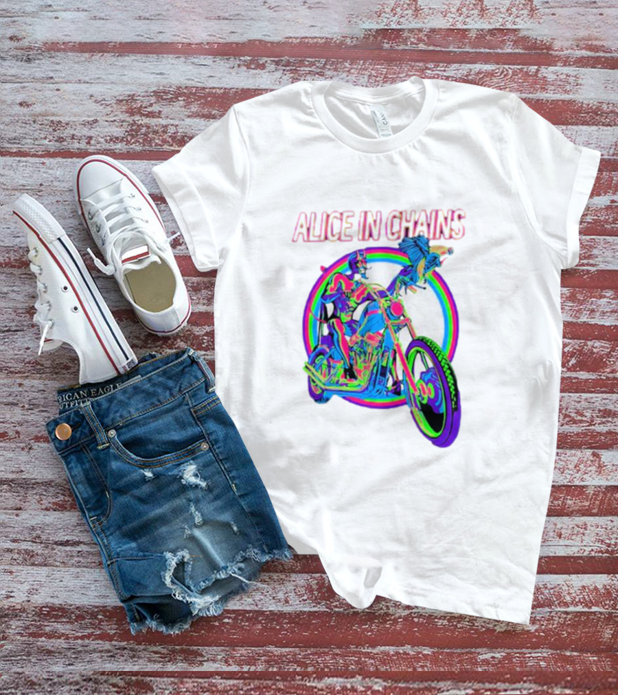 Alice In Chains Psychedelic Devil On Chopper With Bird T-Shirt