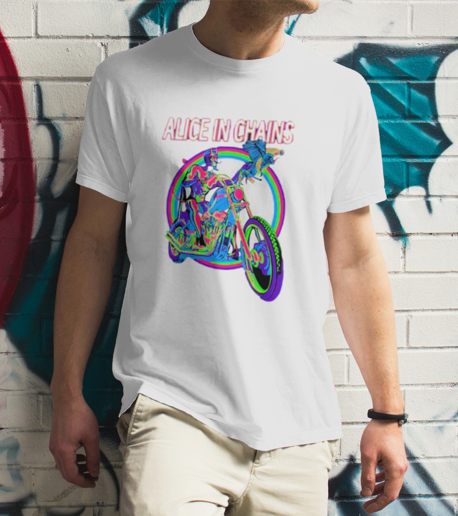 Alice In Chains Psychedelic Devil On Chopper With Bird T-Shirt