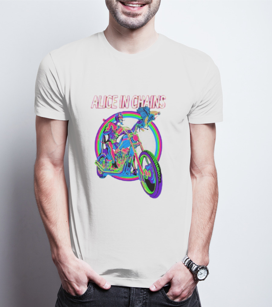 Alice In Chains Psychedelic Devil On Chopper With Bird T-Shirt