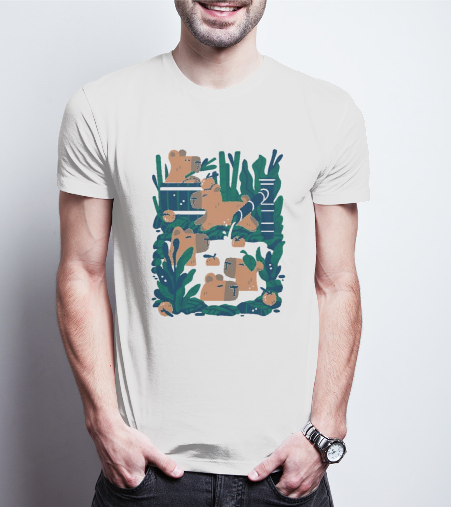 Bamboo Bath Bear Family Relaxing Amidst Greenery T-Shirt