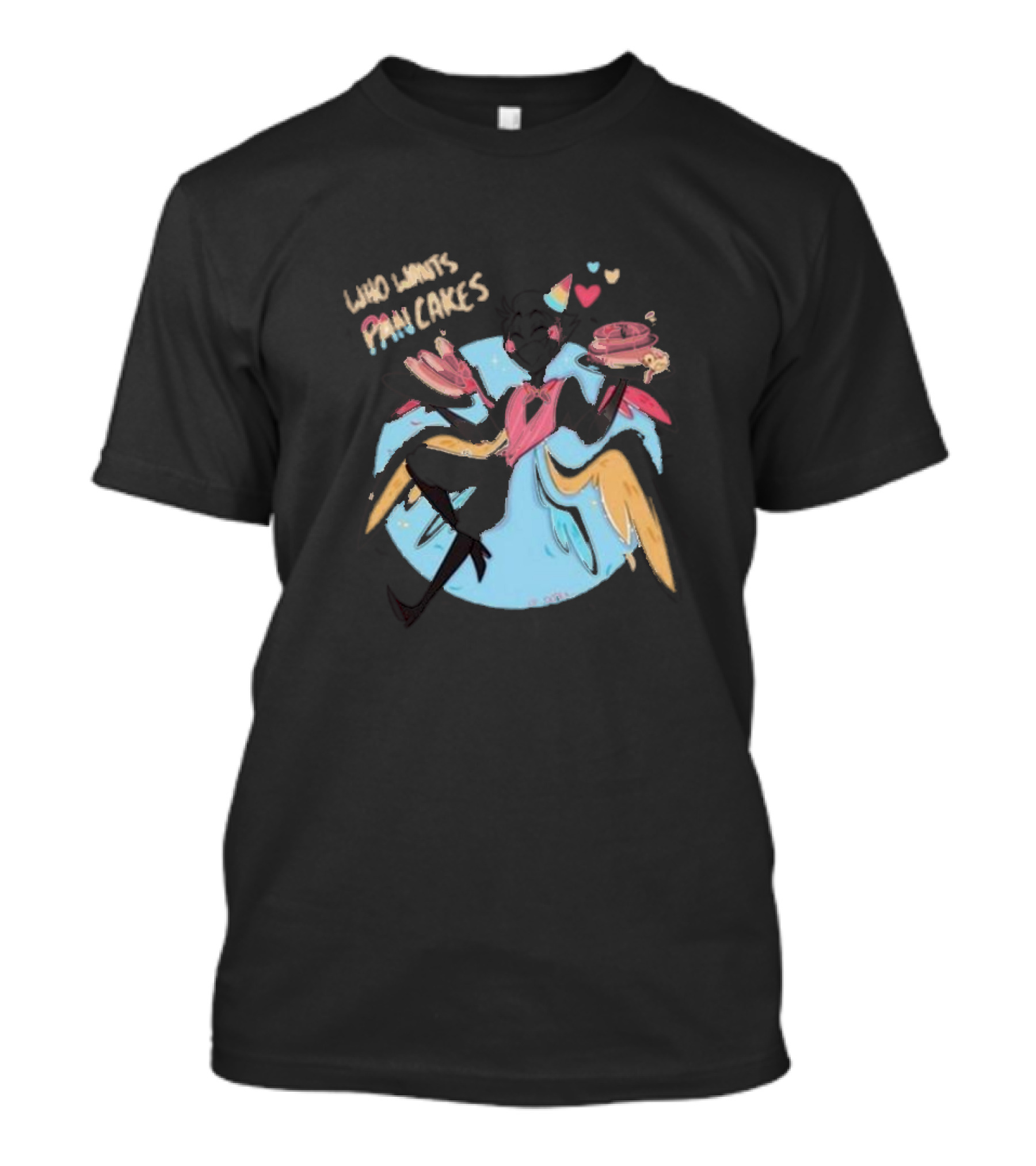 Who Wants Pancakes Pride Rainbow Heart Wings Colorful Character T-Shirt