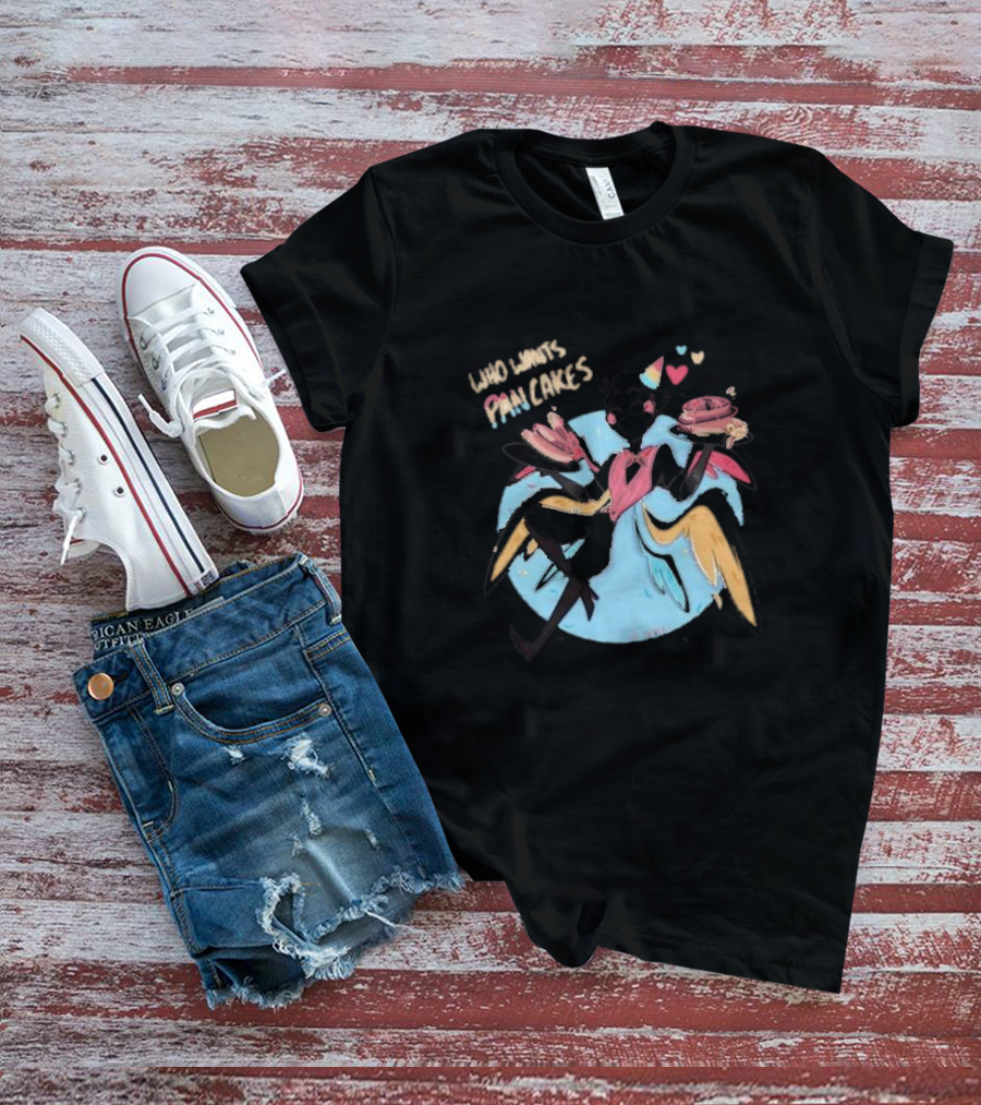 Who Wants Pancakes Pride Rainbow Heart Wings Colorful Character T-Shirt