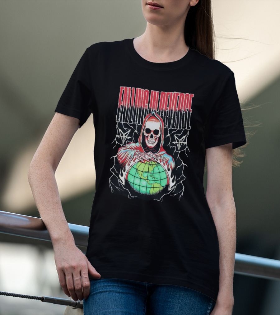 Falling In Reverse Skull Hood Globe T-Shirt