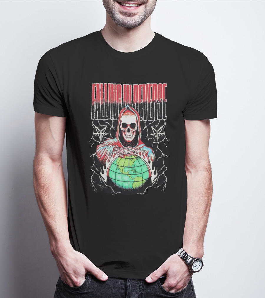 Falling In Reverse Skull Hood Globe T-Shirt