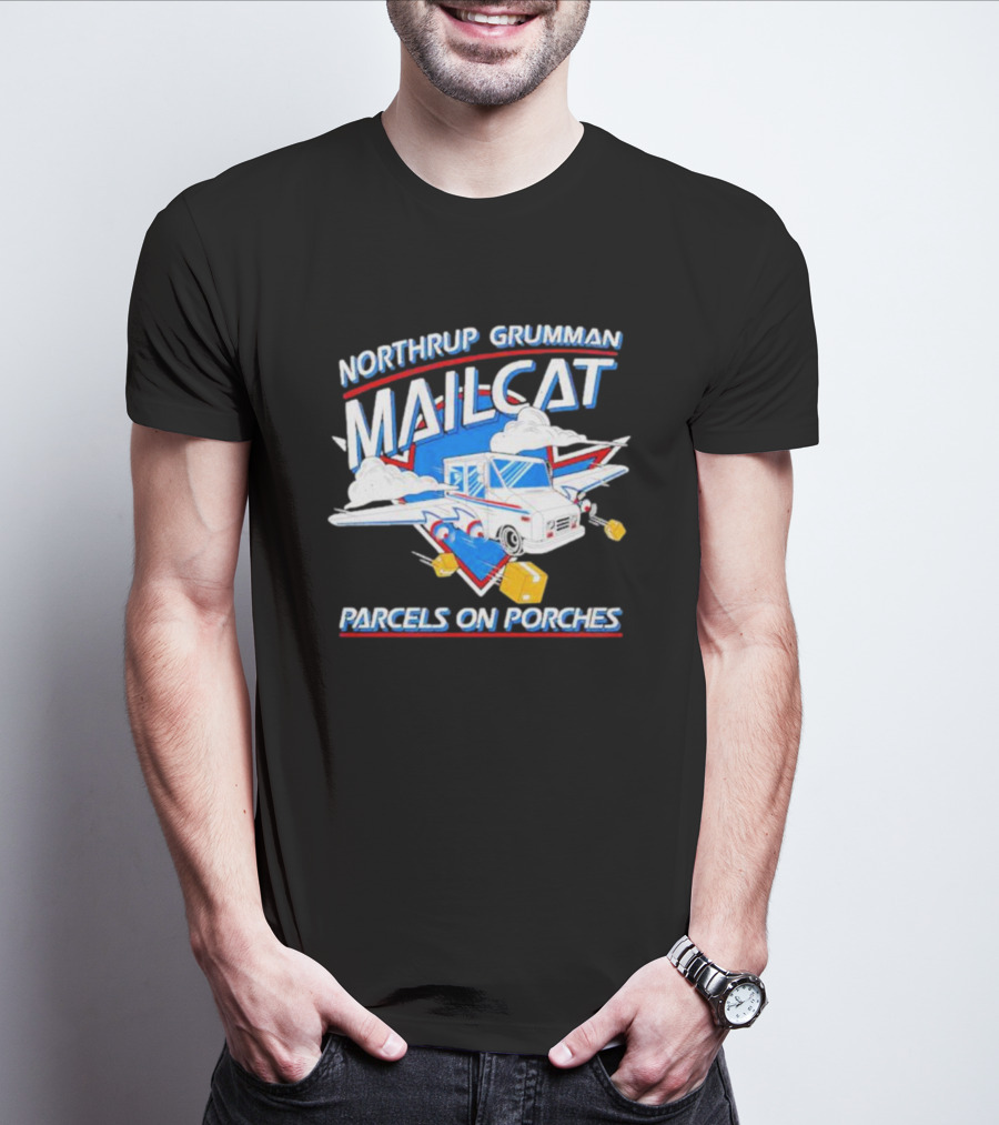 Northrup Grumman Mailcat Parcels On Porches Delivery Truck Clouds T-Shirt