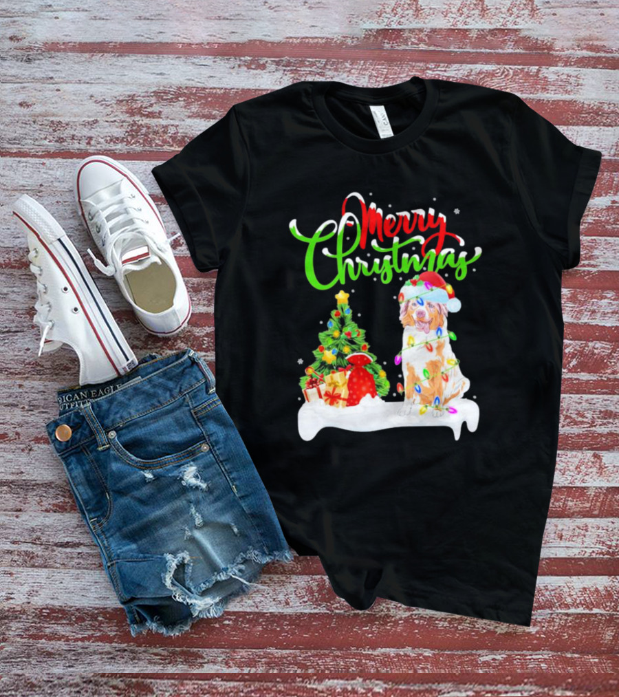 Merry Christmas Santa Australian Shepherd Dog Xmas Decorations T-Shirt