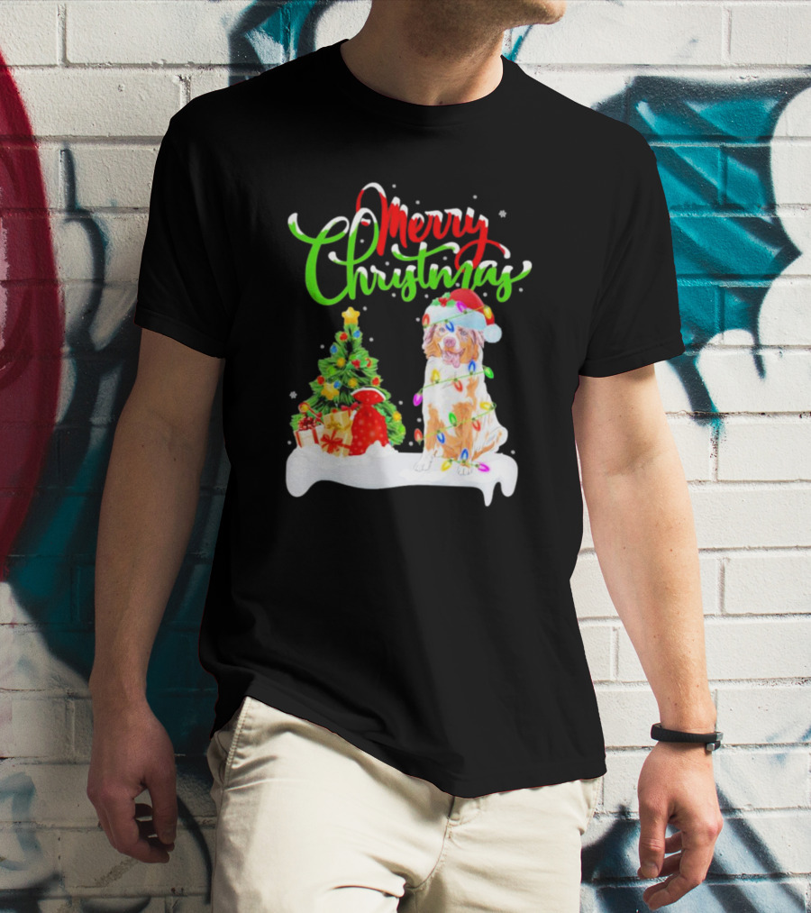 Merry Christmas Santa Australian Shepherd Dog Xmas Decorations T-Shirt