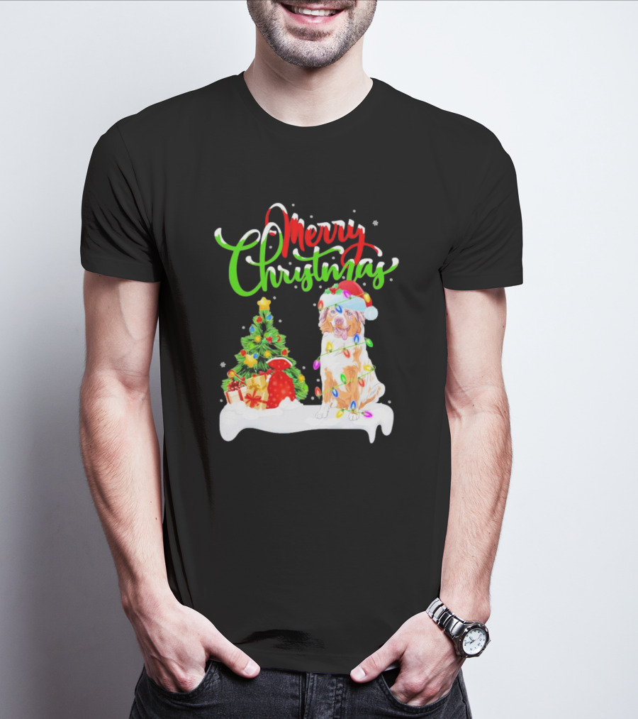 Merry Christmas Santa Australian Shepherd Dog Xmas Decorations T-Shirt