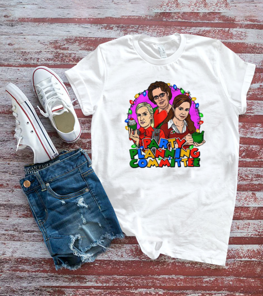 Party Planning Committee Christmas Lights Cupcake Green Teapot T-Shirt