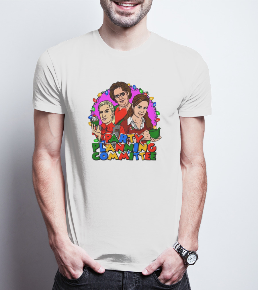Party Planning Committee Christmas Lights Cupcake Green Teapot T-Shirt