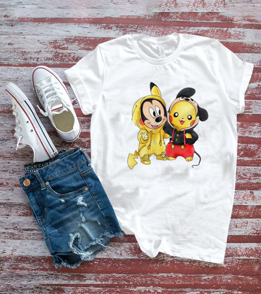 Pikachu Pokemon Mickey Mouse Crossover Fan T-Shirt