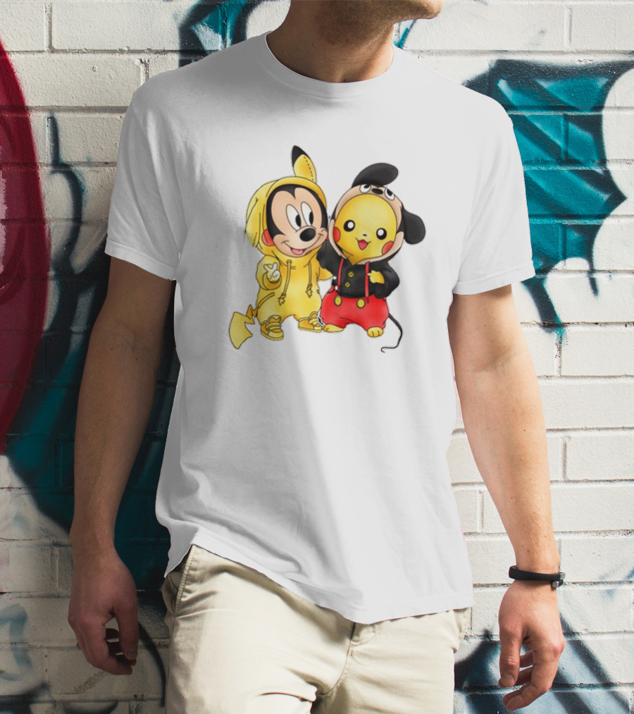 Pikachu Pokemon Mickey Mouse Crossover Fan T-Shirt