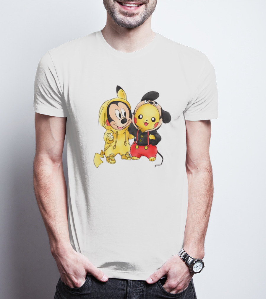 Pikachu Pokemon Mickey Mouse Crossover Fan T-Shirt