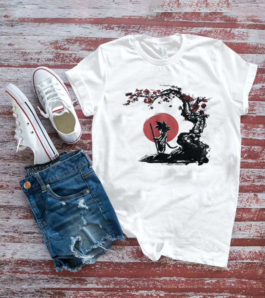 Son Goku Saiyan Solitude Beneath Cherry Blossom And Sun T-Shirt