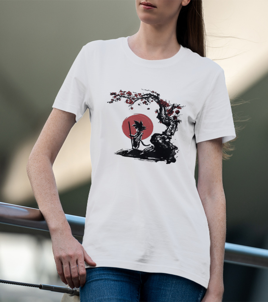 Son Goku Saiyan Solitude Beneath Cherry Blossom And Sun T-Shirt