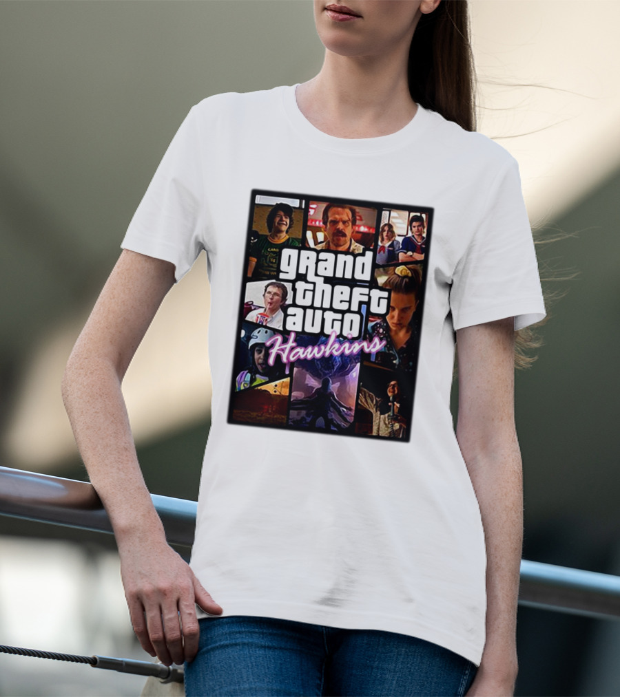 Stranger Things 3 Grand Theft Auto Hawkins Vintage Style Collage T-Shirt