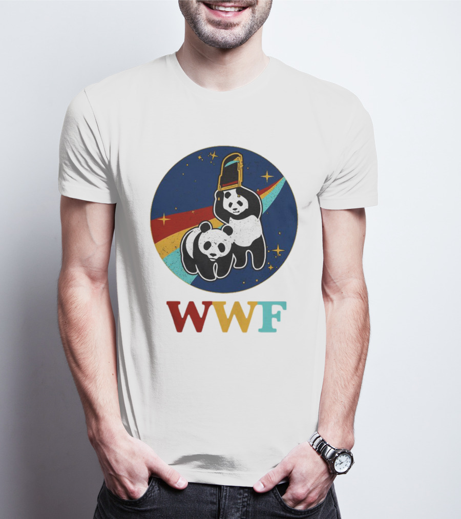 WWF Panda Bear Wrestling NASA Astronauts Space T-Shirt