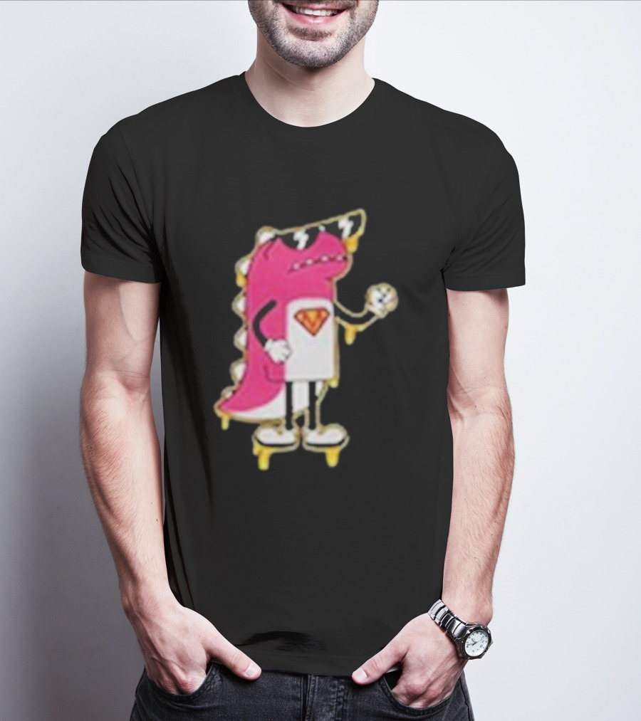 Mikina Mattem Dino Cartoon Character With Sunglasses And Superhero Emblem T-Shirt